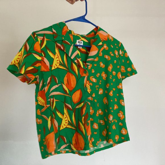 Tabitha Brown × Target orange leopard and green print button down shirt - Picture 3 of 5